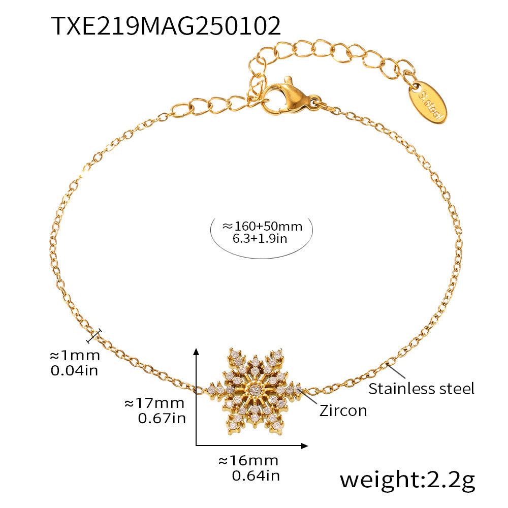 316L Stainless Steel 18K Gold PVD CNC Snowflake Zircon PendantJewelry Set