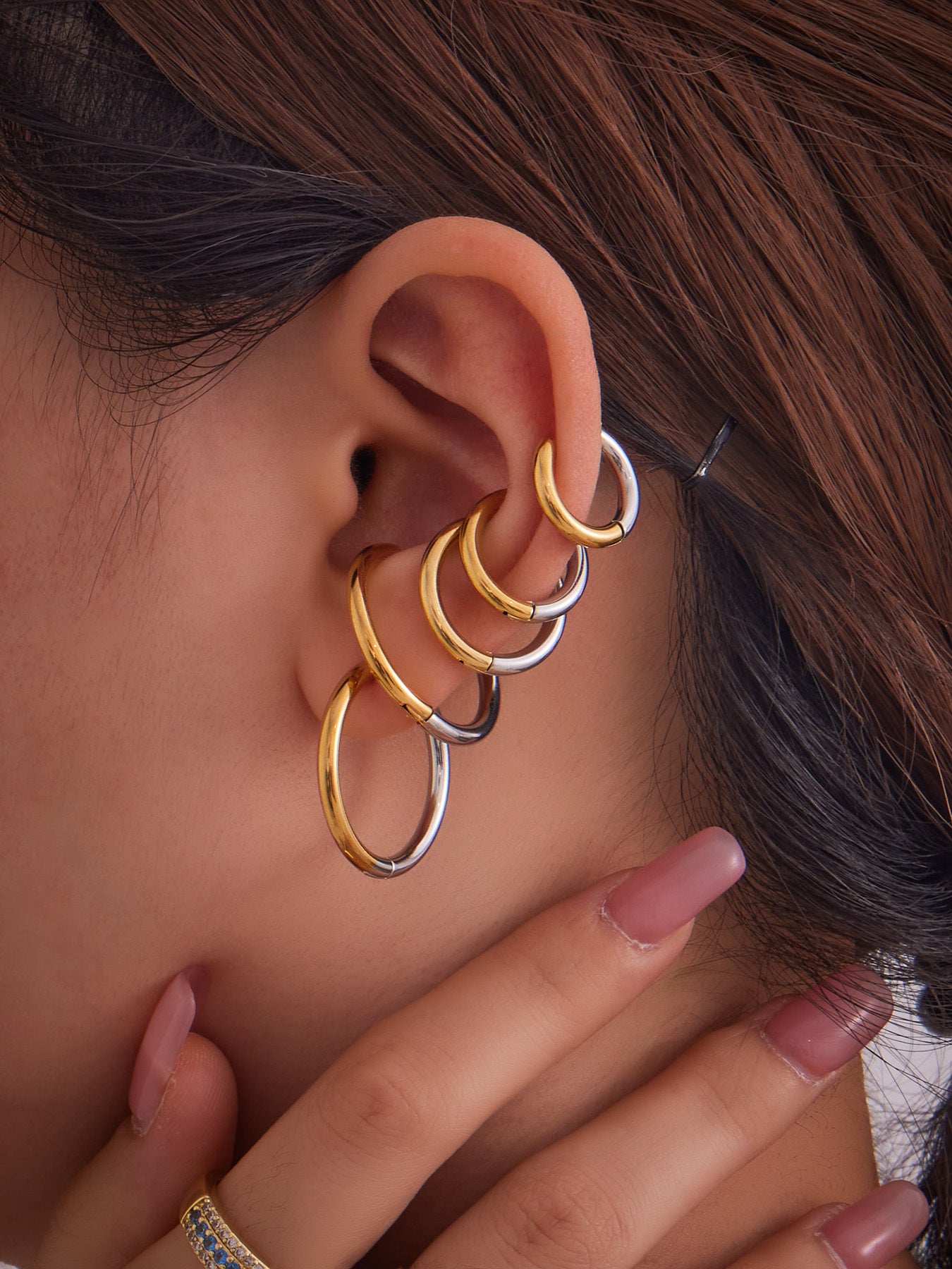 316L Stainless Steel Mixed Metal Two-Tone Minimalist Hoop Earrings | PVD Gold Huggie Hoops