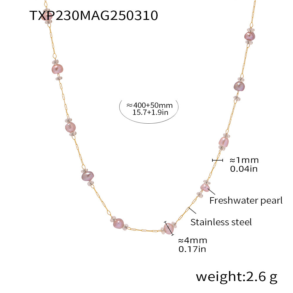 316L Stainless Steel 18K Gold PVD Freshwater Pearl Necklace & Bracelet