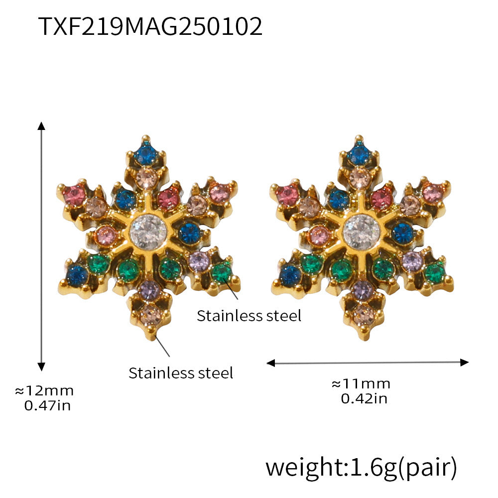 316L Stainless Steel 18K Gold PVD CNC Snowflake Zircon PendantJewelry Set