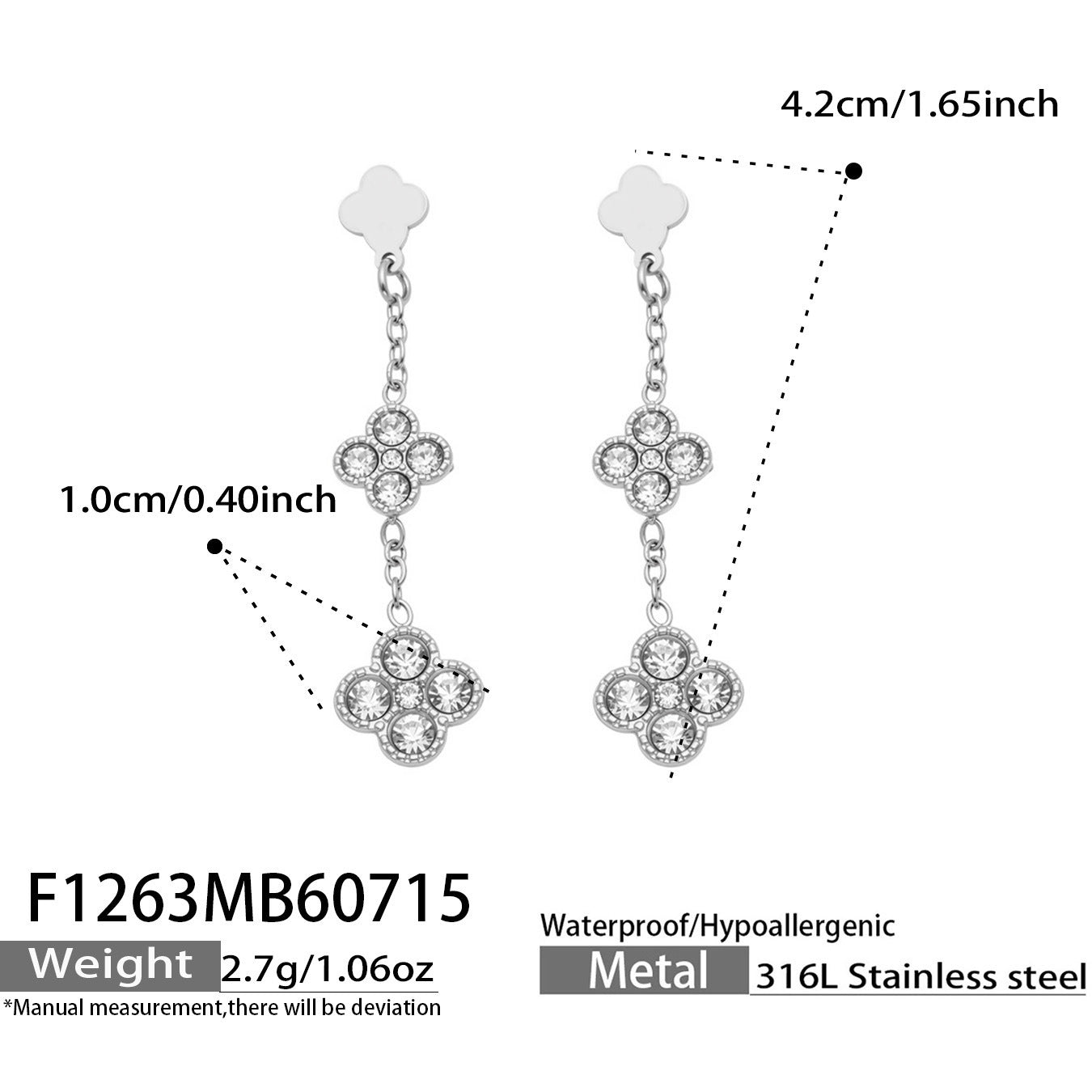 316L Stainless Steel 18K PVD Gold Clover Zircon Earrings