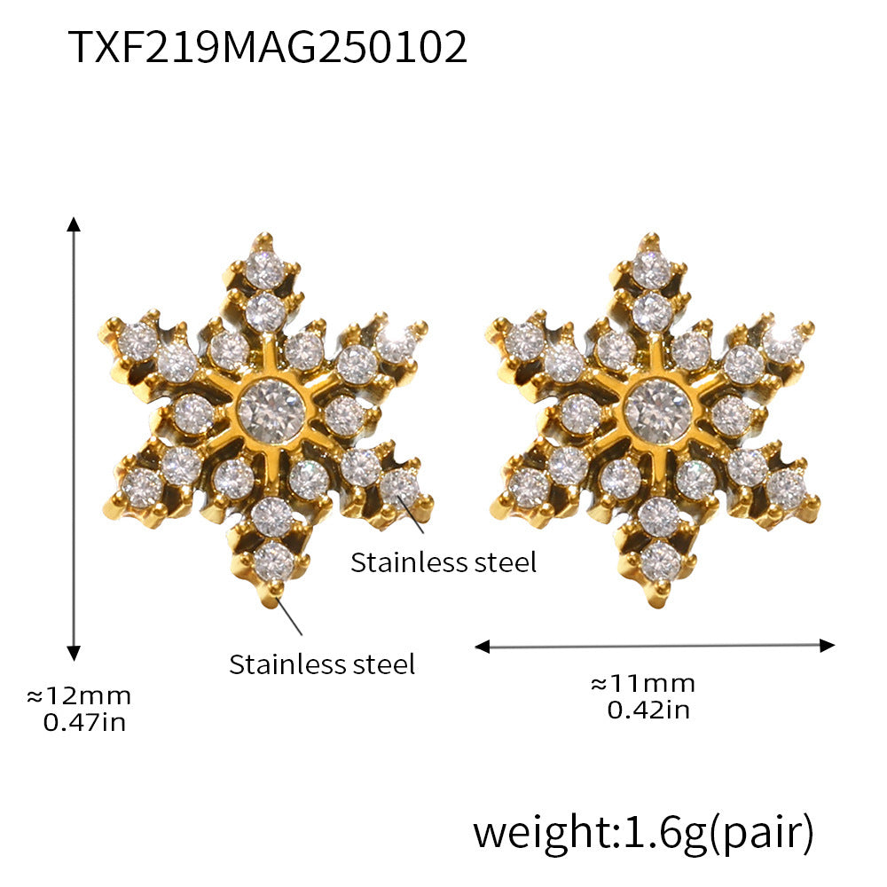 316L Stainless Steel 18K Gold PVD CNC Snowflake Zircon PendantJewelry Set