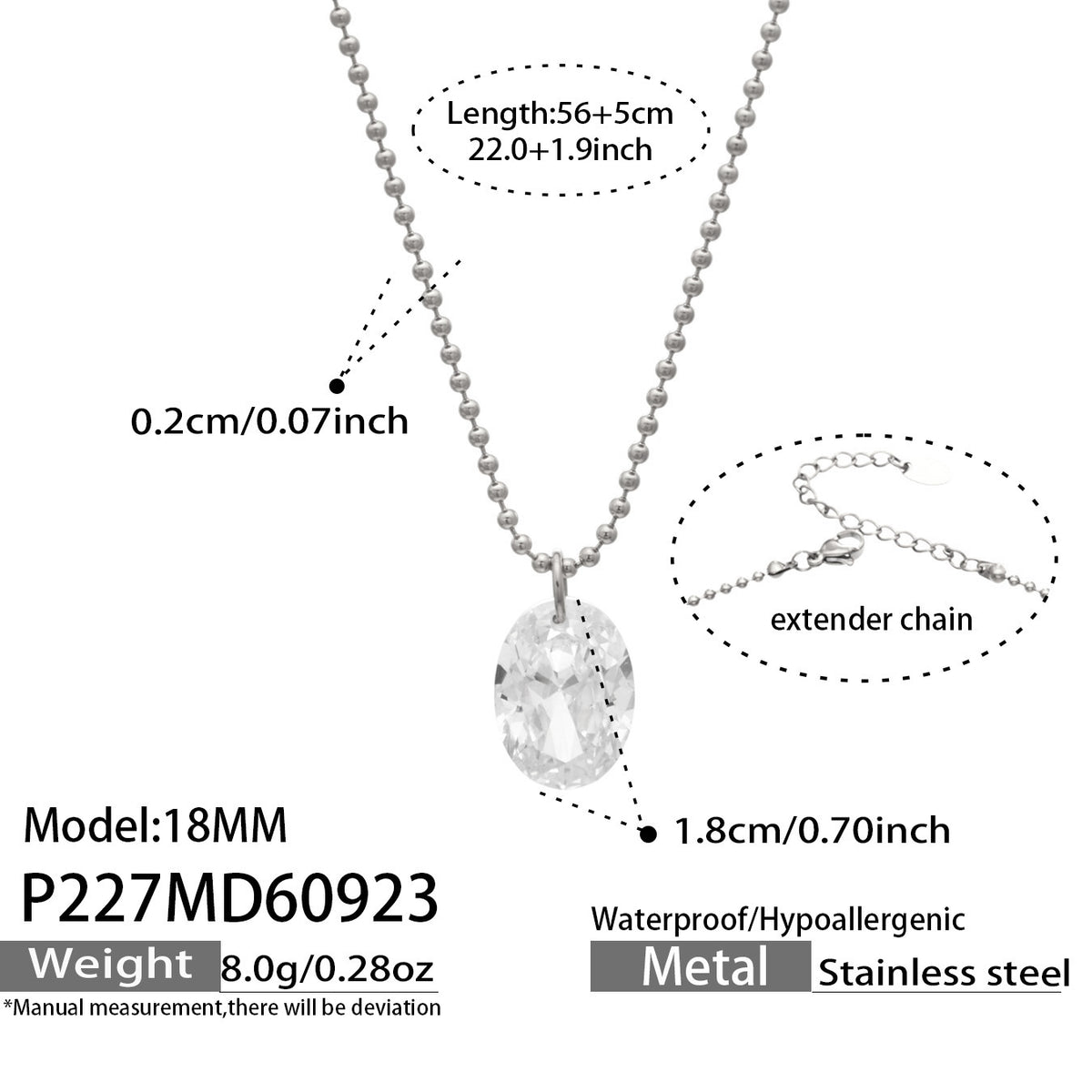 Stainless Steel Zircon Pendant Necklaces – Teardrop, Oval & Station Styles