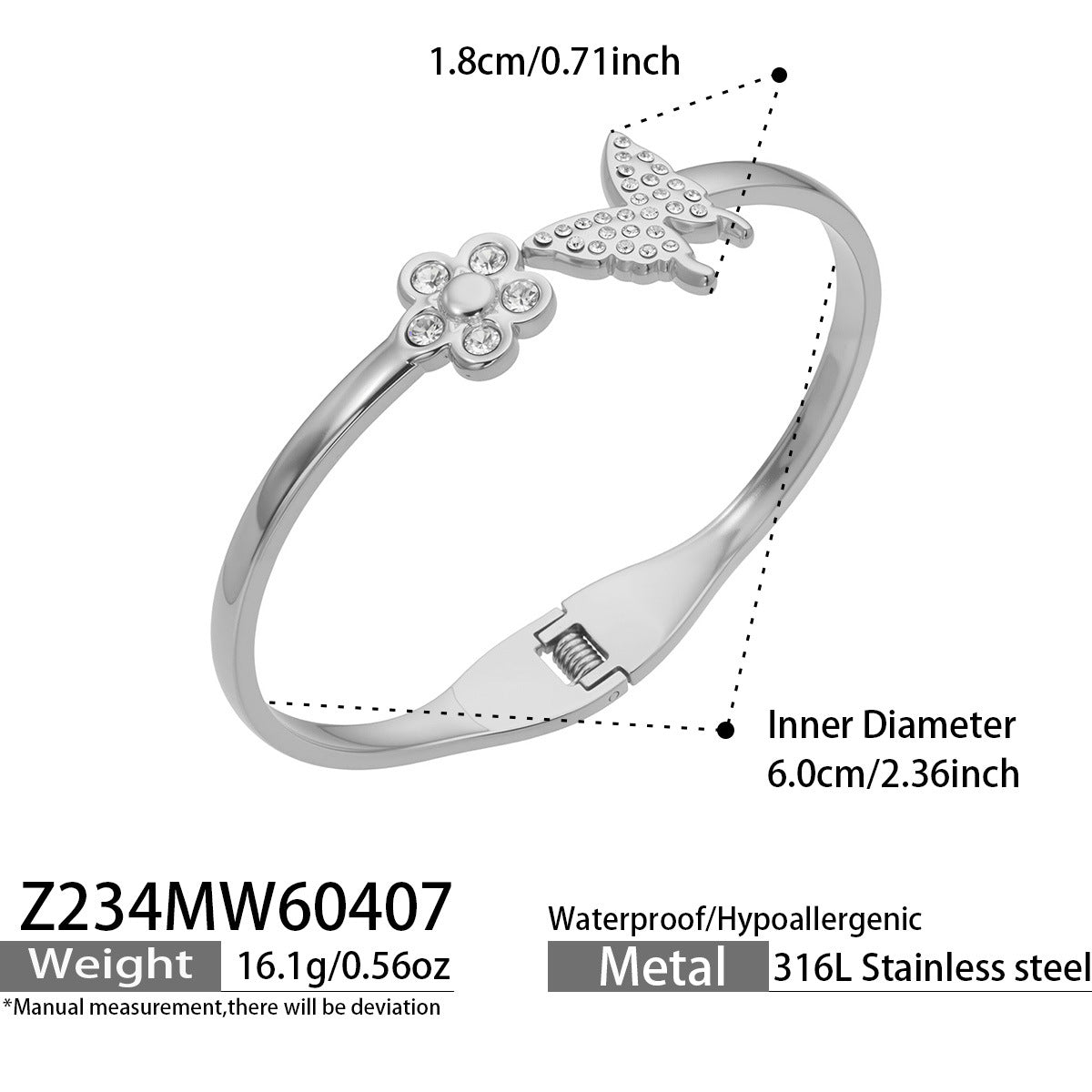 316L Stainless Steel 18K Gold PVD Zircon Flower Butterfly Pave Bangle