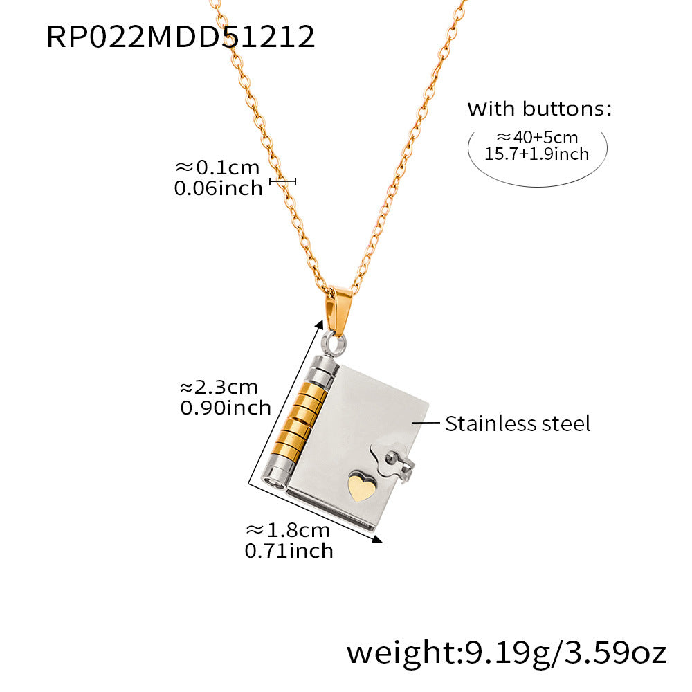 316L Stainless Steel 18K Gold PVD Engraved Book Pendant Necklace – Mother’s Day Family Love Gift