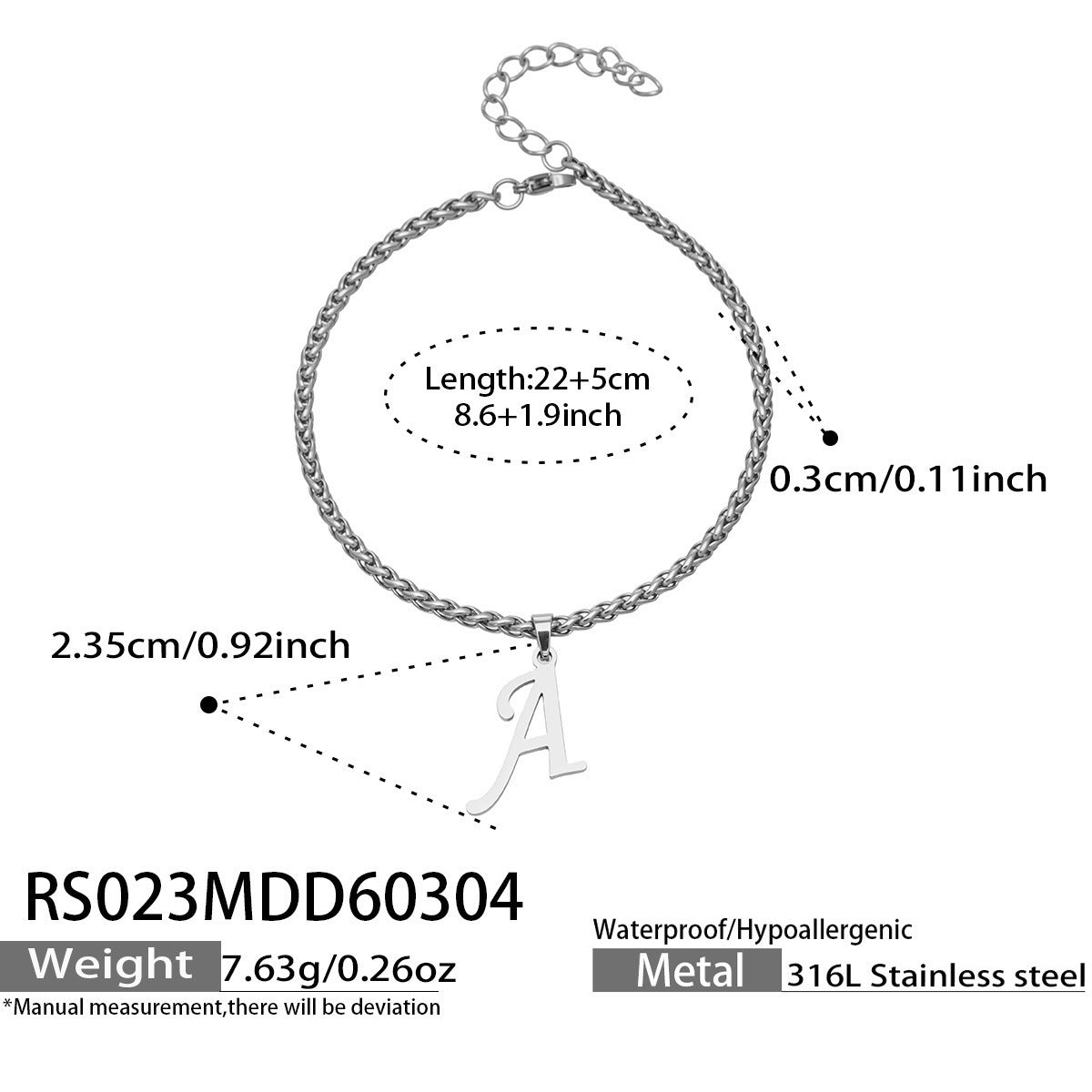 316L Stainless Steel Initial Letter Anklet | 18K PVD Gold Minimalist Wholesale
