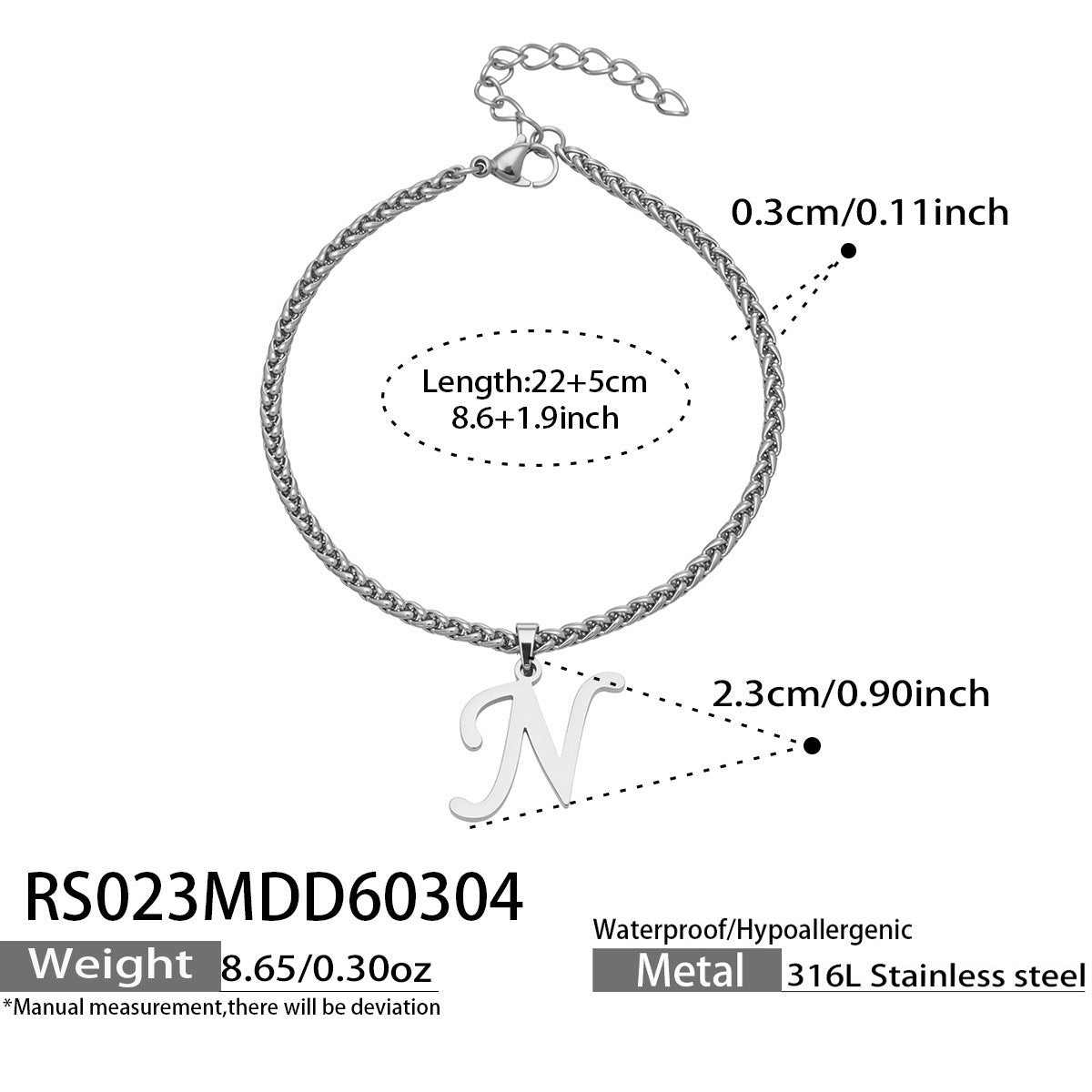 316L Stainless Steel Initial Letter Anklet | 18K PVD Gold Minimalist Wholesale