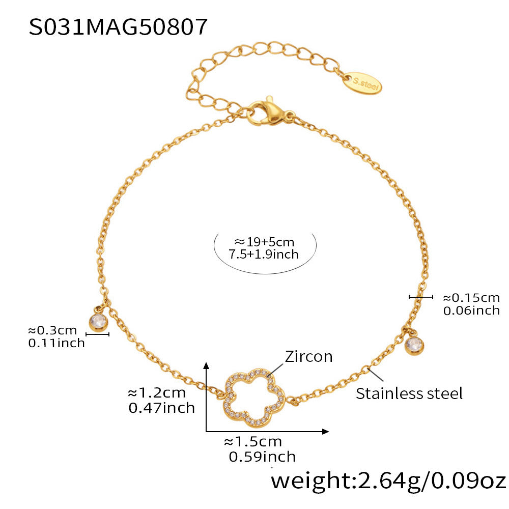 316L Stainless Steel Delicate Pave Zircon Hollow Flower Tassel Anklet