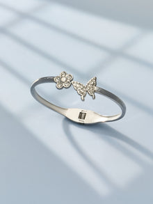 316L Stainless Steel 18K Gold PVD Zircon Flower Butterfly Pave Bangle