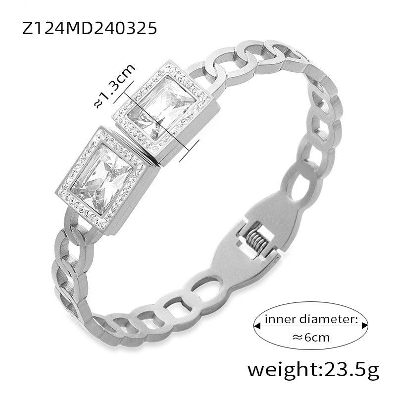 Silver plated chain zircon bangle (Z124MD240325), inner diameter 6cm, weight 23.5g