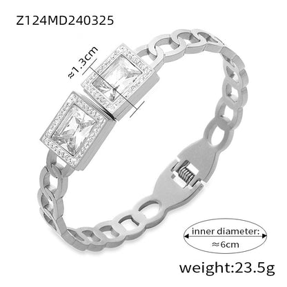 Silver plated chain zircon bangle (Z124MD240325), inner diameter 6cm, weight 23.5g