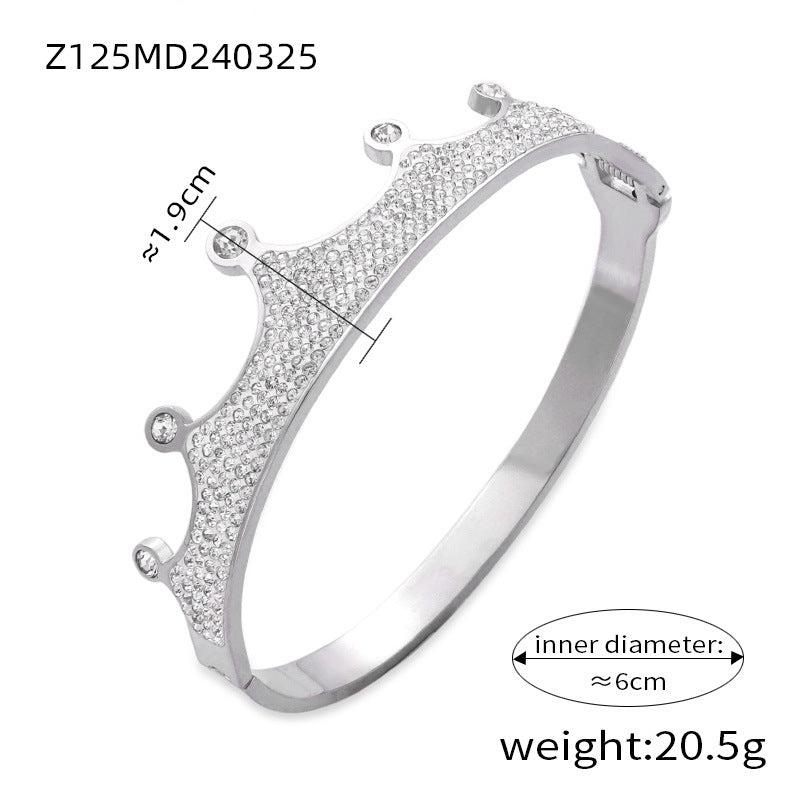 Silver plated crown zircon bangle (Z125MD240325), inner diameter 6cm, weight 20.5g