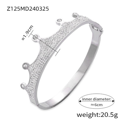 Silver plated crown zircon bangle (Z125MD240325), inner diameter 6cm, weight 20.5g