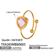 Pink Triangle Glass Ring in 316L Stainless Steel with 18K PVD Gold, waterproof and hypoallergenic