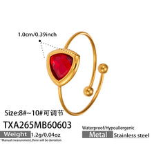 Red Triangle Glass Ring in 316L Stainless Steel with 18K PVD Gold, waterproof and hypoallergenic