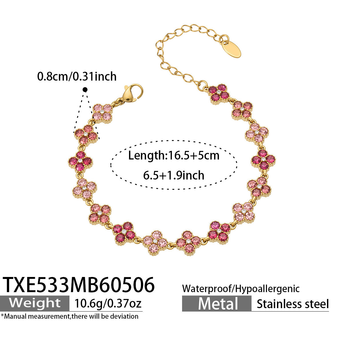 316L Stainless Steel Dopamine Four-Leaf Zircon Jewelry Set – Ring Necklace Bracelet Earrings