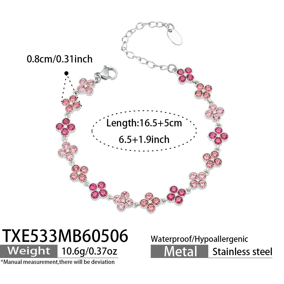 316L Stainless Steel Dopamine Four-Leaf Zircon Jewelry Set – Ring Necklace Bracelet Earrings