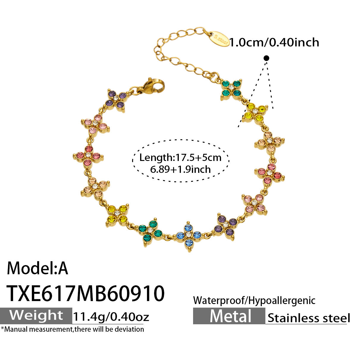 Four-Petal Flower Zircon Bracelet | Stainless Steel
