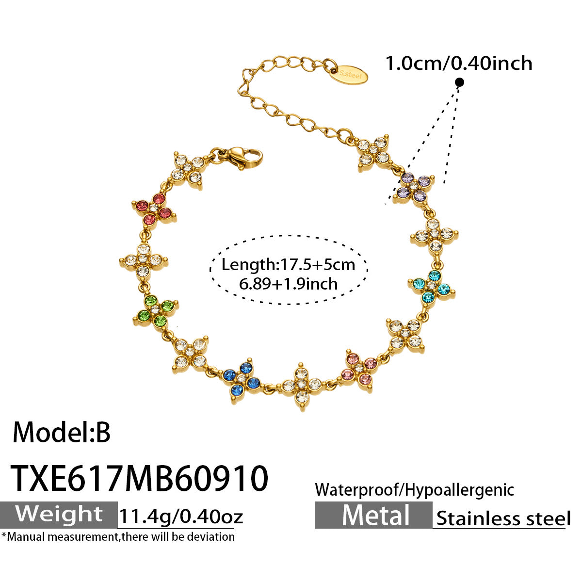 Four-Petal Flower Zircon Bracelet | Stainless Steel