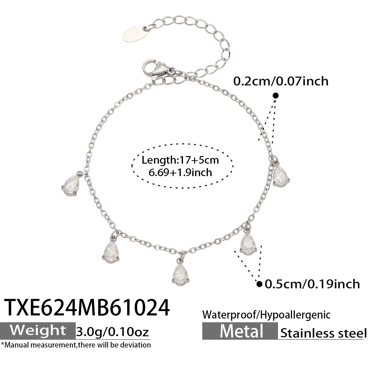 Teardrop Zircon Bracelets & Anklets | Stainless Steel