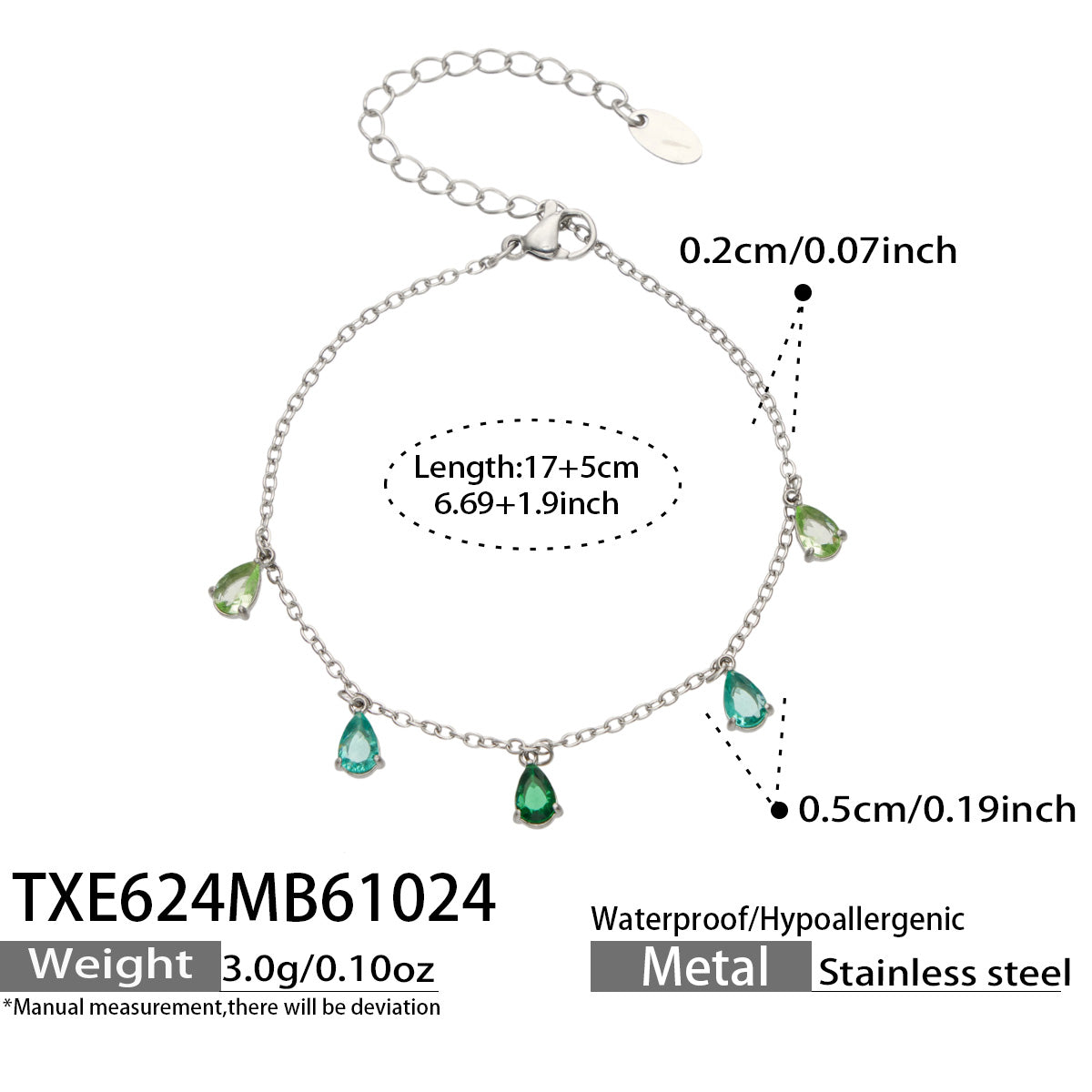 Teardrop Zircon Bracelets & Anklets | Stainless Steel