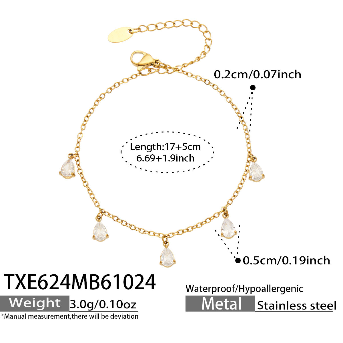 Teardrop Zircon Bracelets & Anklets | Stainless Steel
