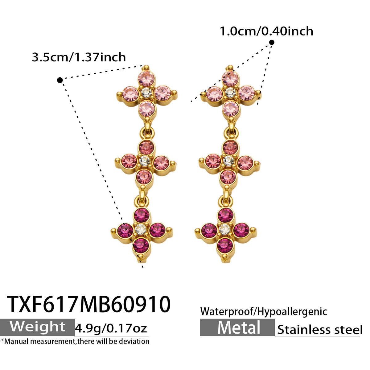 Three-Flower Zircon Drop Earrings | Stainless Steel