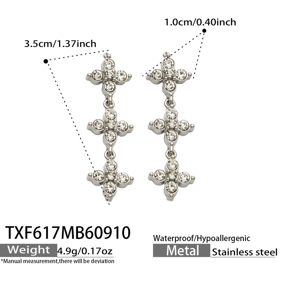 Three-Flower Zircon Drop Earrings | Stainless Steel