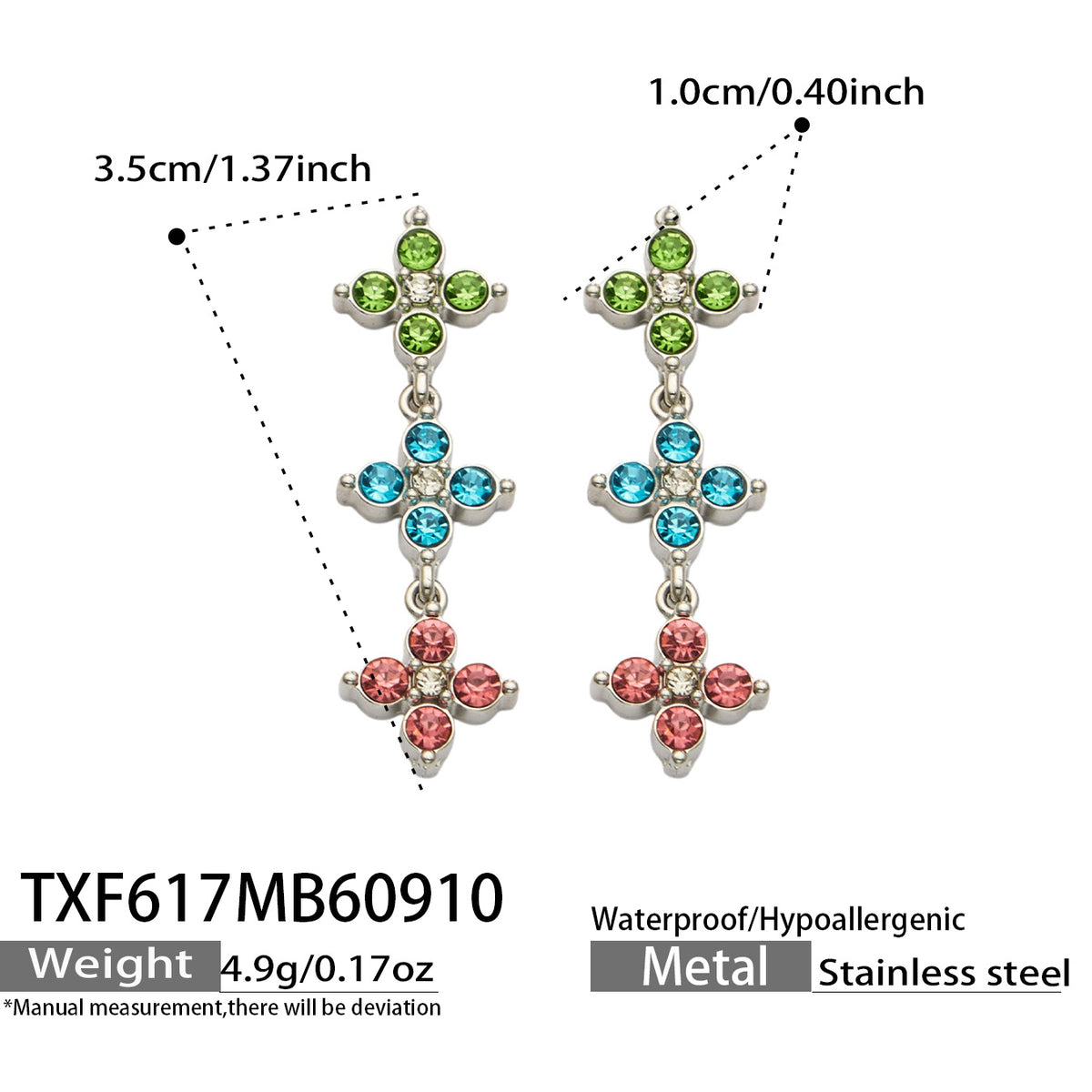 Three-Flower Zircon Drop Earrings | Stainless Steel