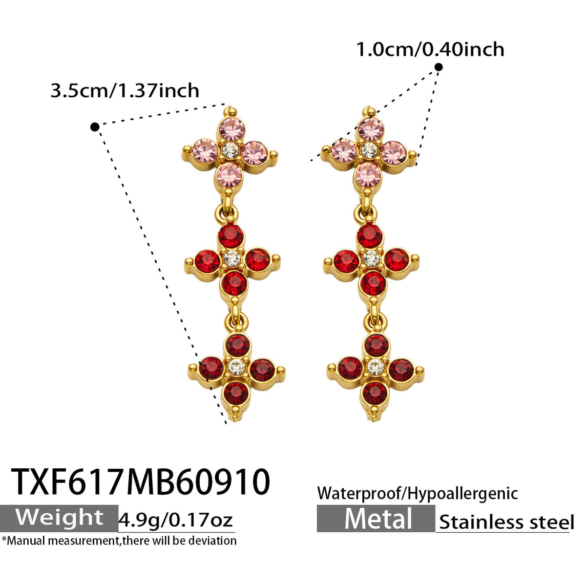 Three-Flower Zircon Drop Earrings | Stainless Steel