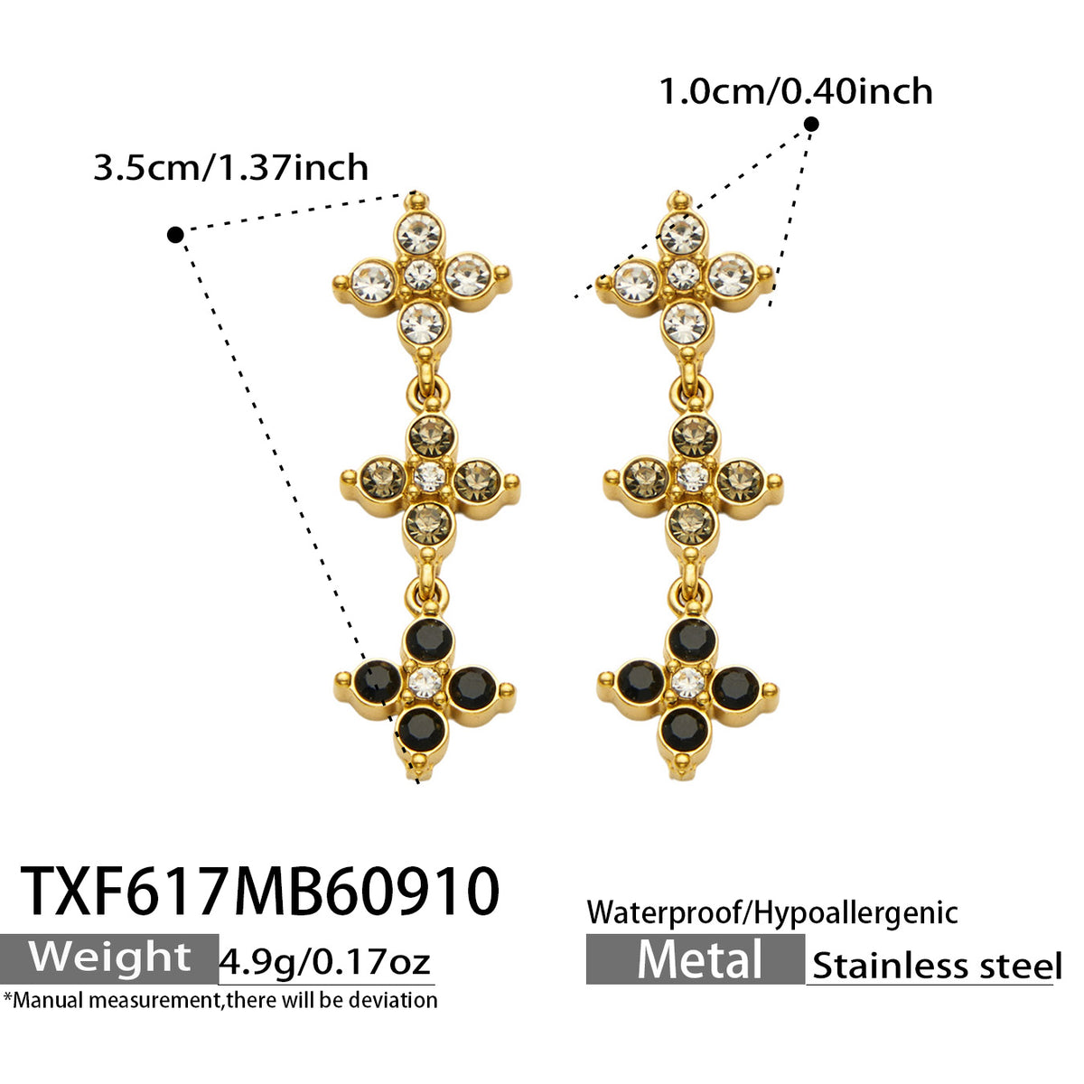 Three-Flower Zircon Drop Earrings | Stainless Steel