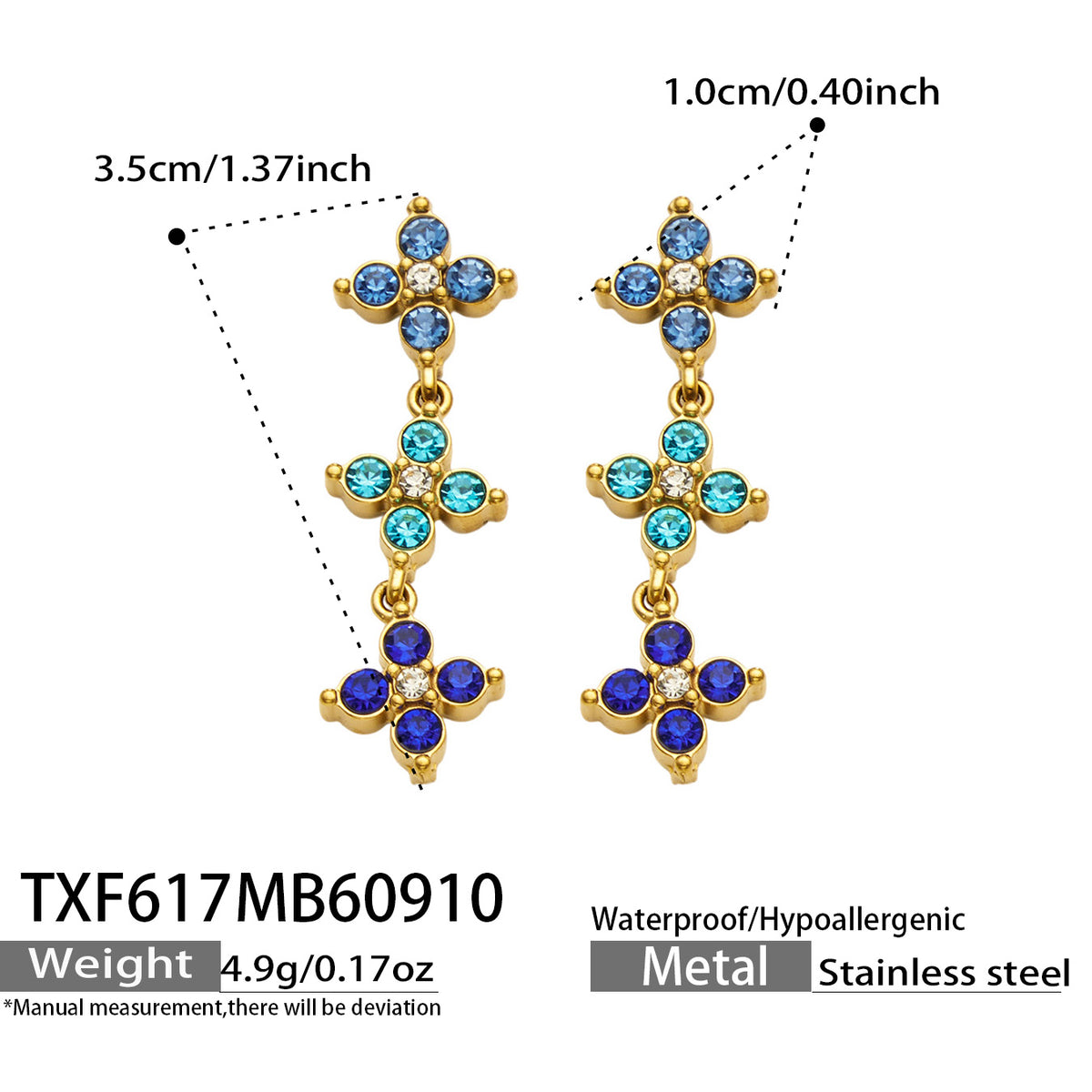Three-Flower Zircon Drop Earrings | Stainless Steel