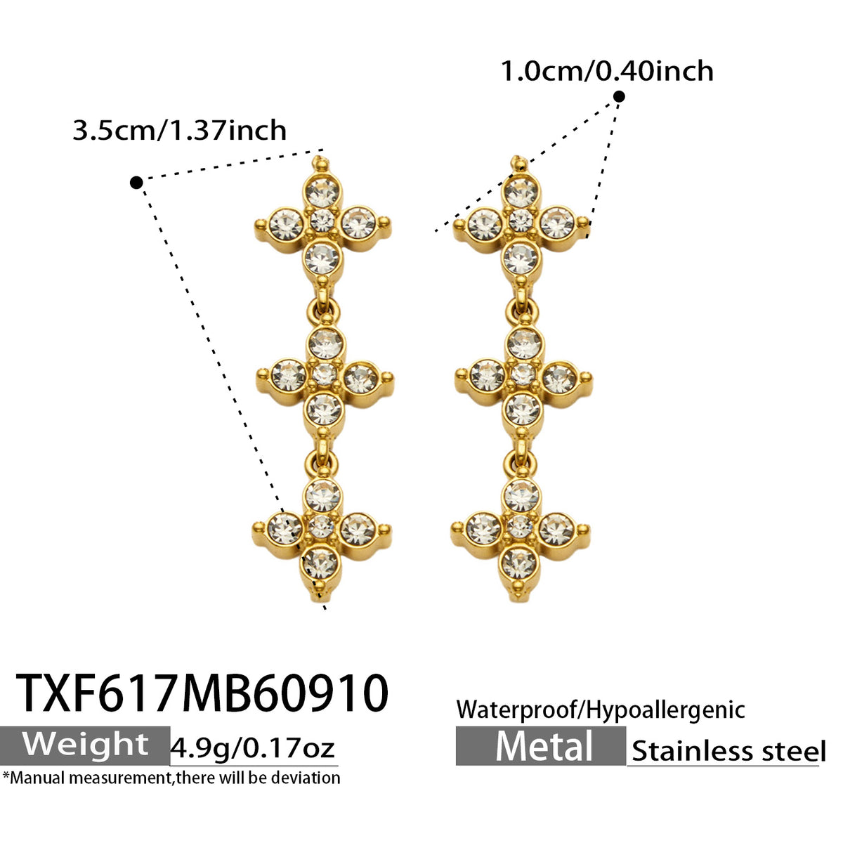 Three-Flower Zircon Drop Earrings | Stainless Steel