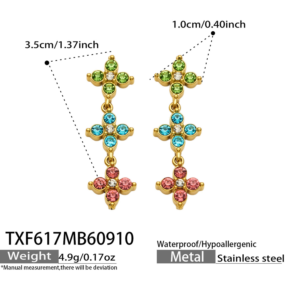 Three-Flower Zircon Drop Earrings | Stainless Steel