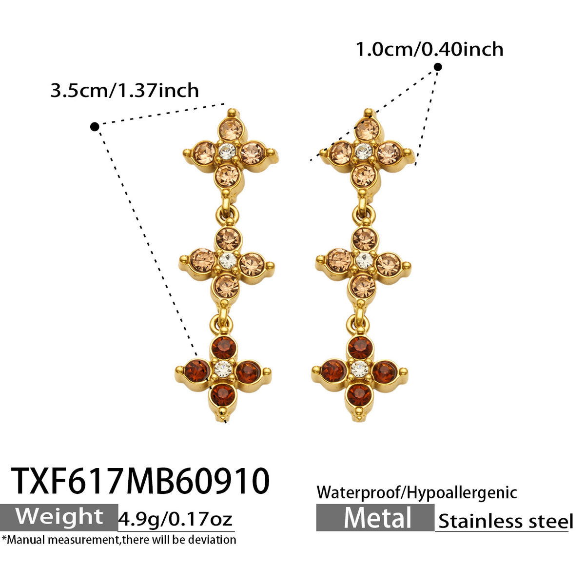 Three-Flower Zircon Drop Earrings | Stainless Steel