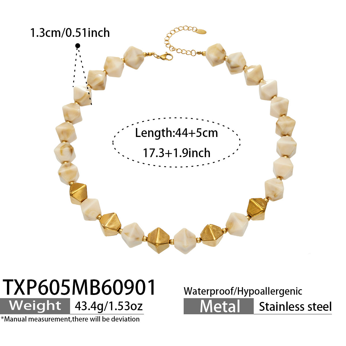 316L Stainless Steel 18K PVD Gold Resin Bracelet and Necklace Collection