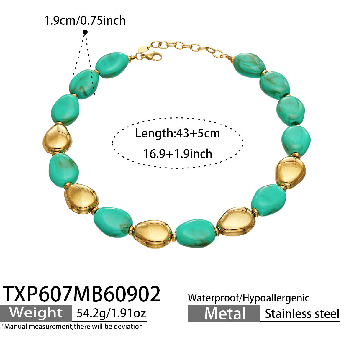 Minimalist Oval Resin Bead Necklace & Bracelet Set | 316L Stainless Steel