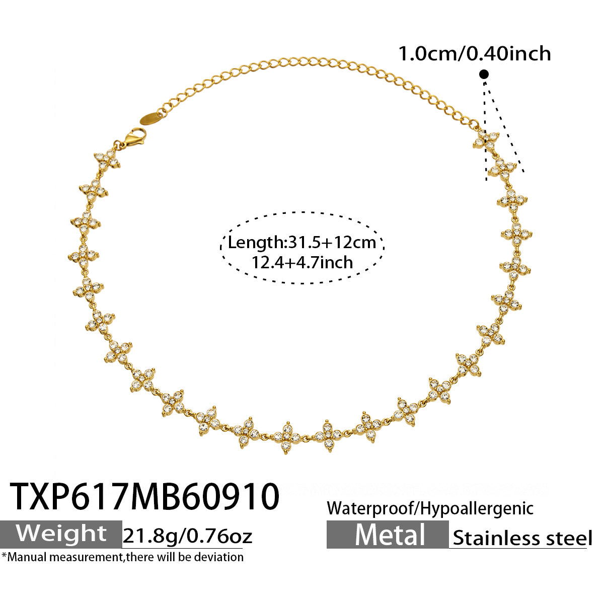 Four-Petal Flower Zircon Necklace | Stainless Steel