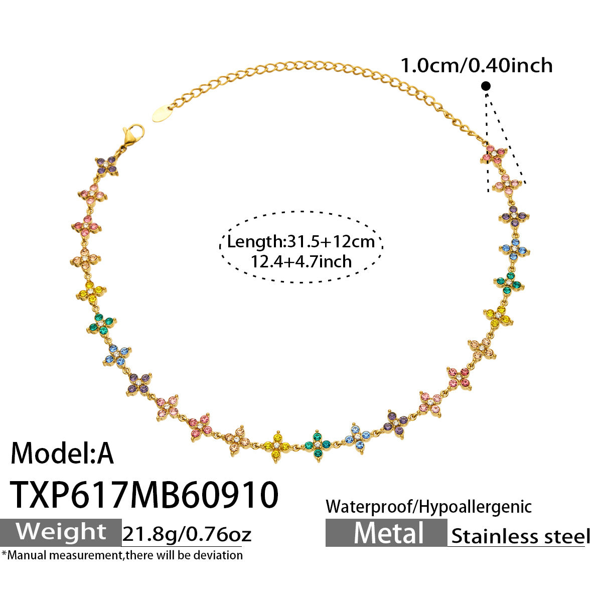 Four-Petal Flower Zircon Necklace | Stainless Steel