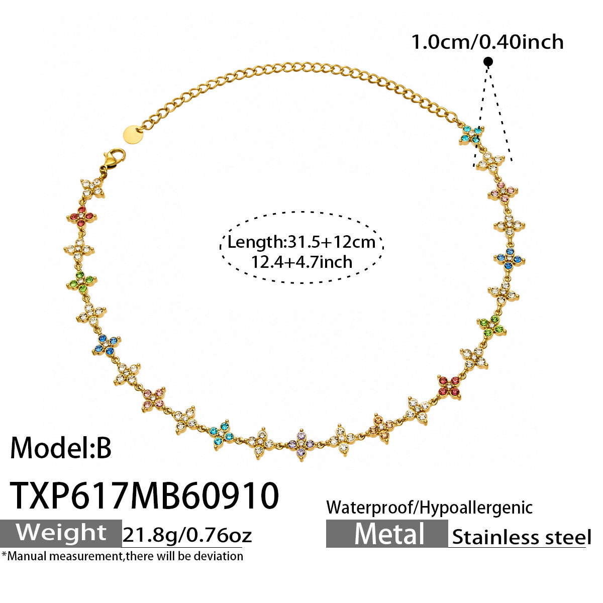 Four-Petal Flower Zircon Necklace | Stainless Steel