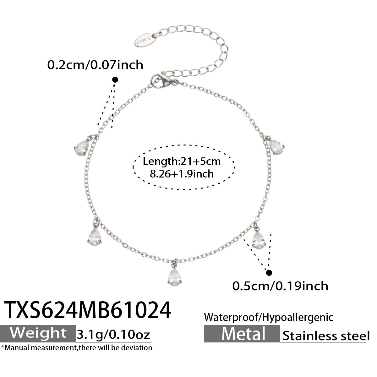 Teardrop Zircon Bracelets & Anklets | Stainless Steel