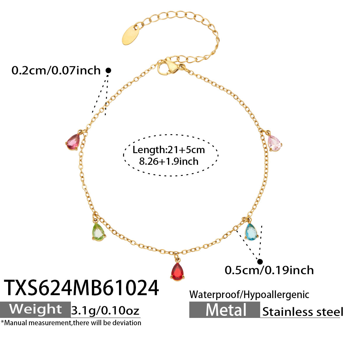 Teardrop Zircon Bracelets & Anklets | Stainless Steel
