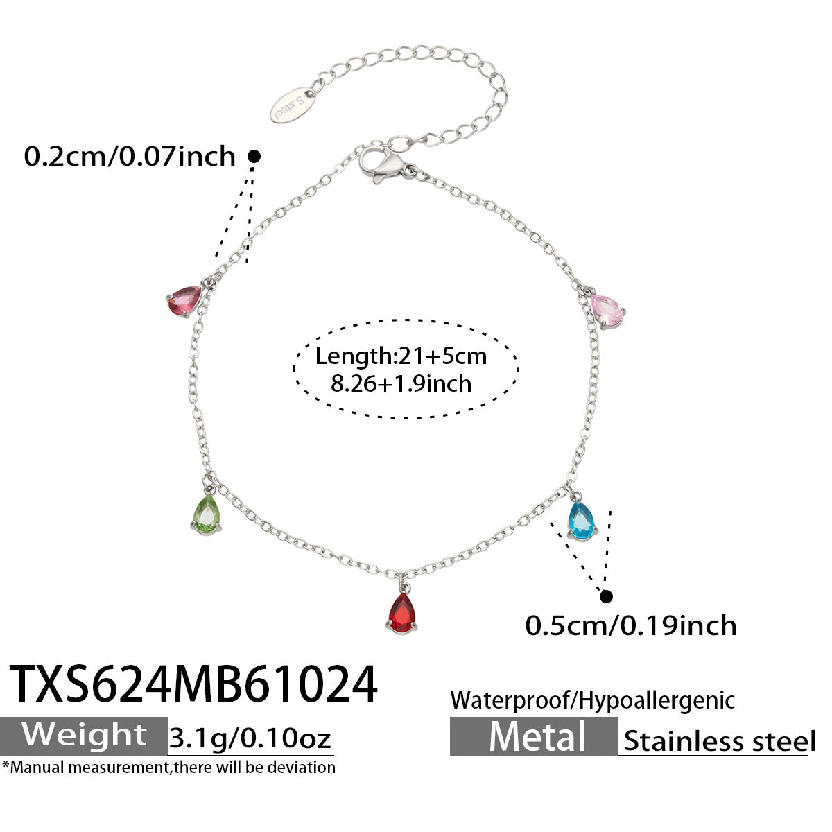 Teardrop Zircon Bracelets & Anklets | Stainless Steel