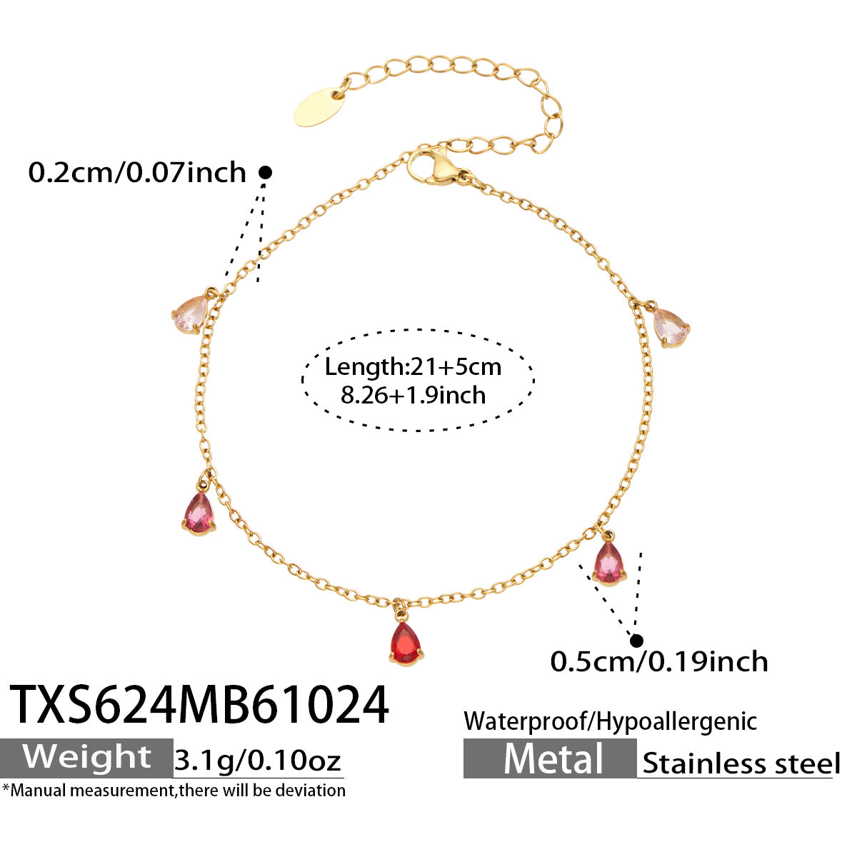 Teardrop Zircon Bracelets & Anklets | Stainless Steel