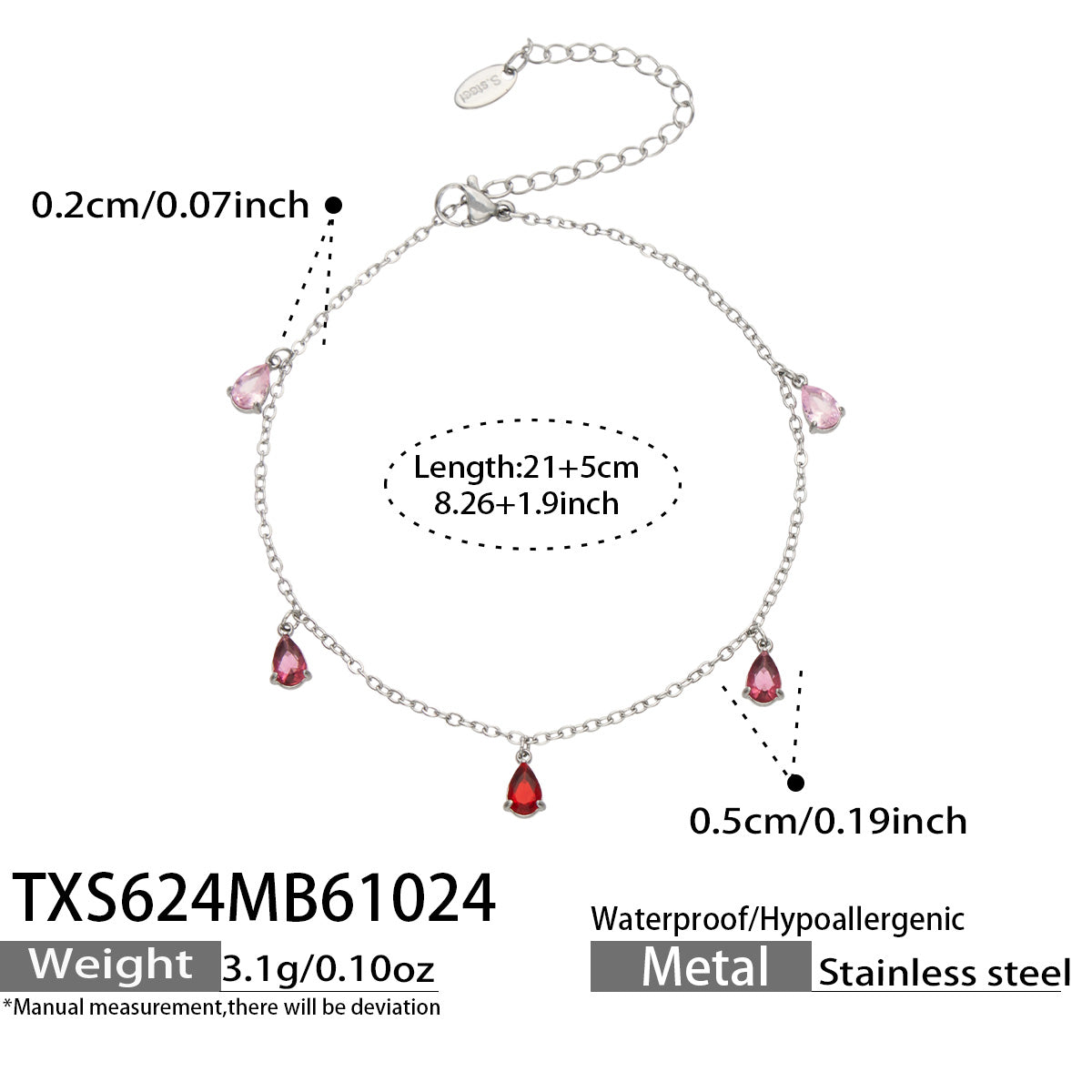 Teardrop Zircon Bracelets & Anklets | Stainless Steel