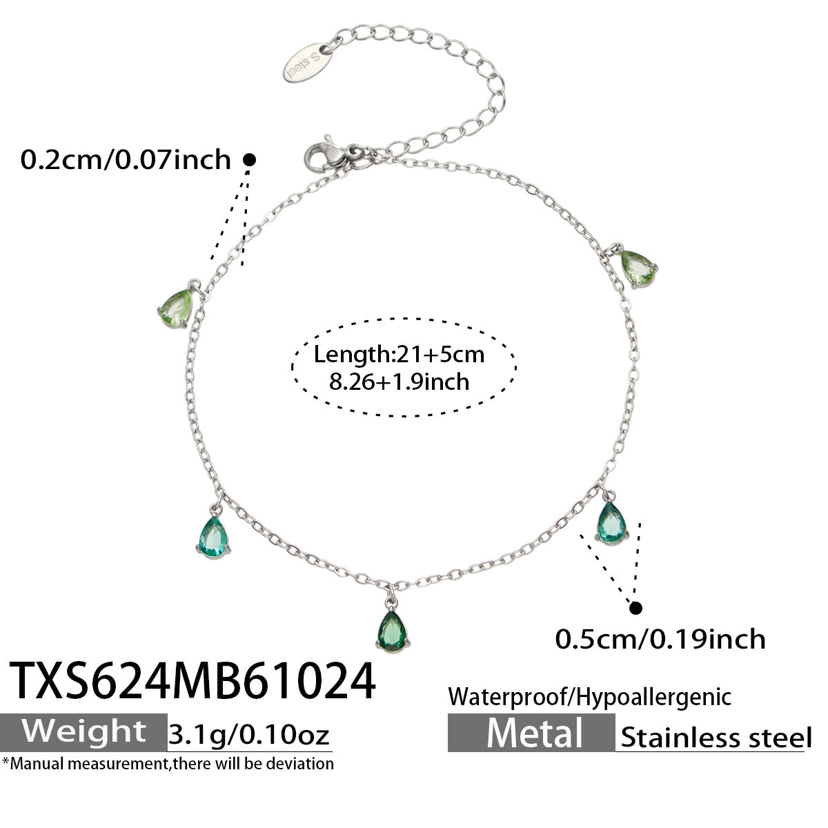 Teardrop Zircon Bracelets & Anklets | Stainless Steel