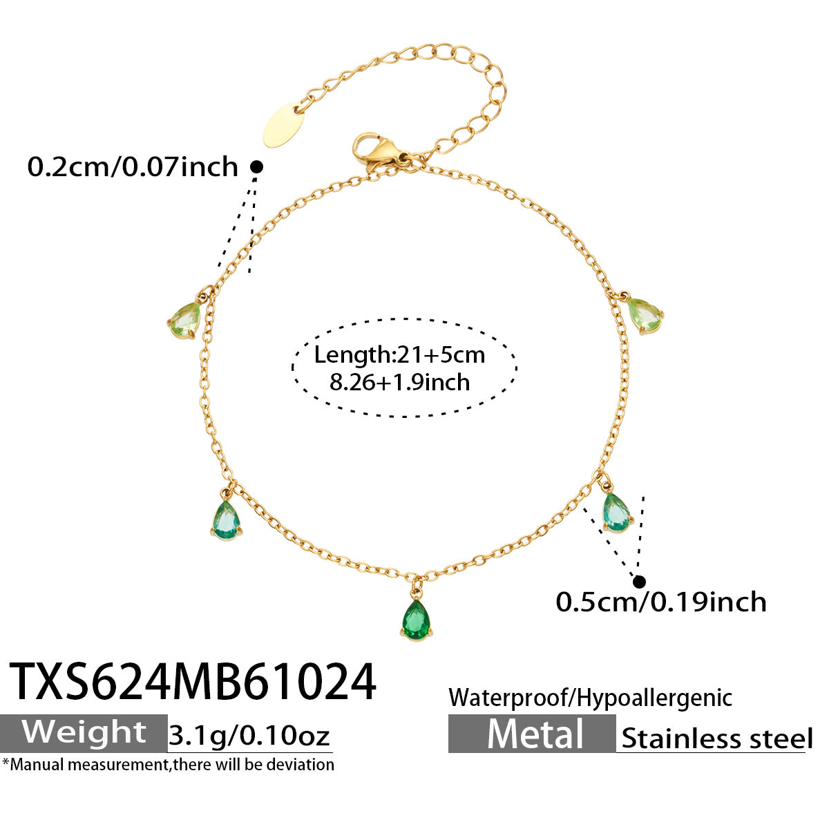 Teardrop Zircon Bracelets & Anklets | Stainless Steel