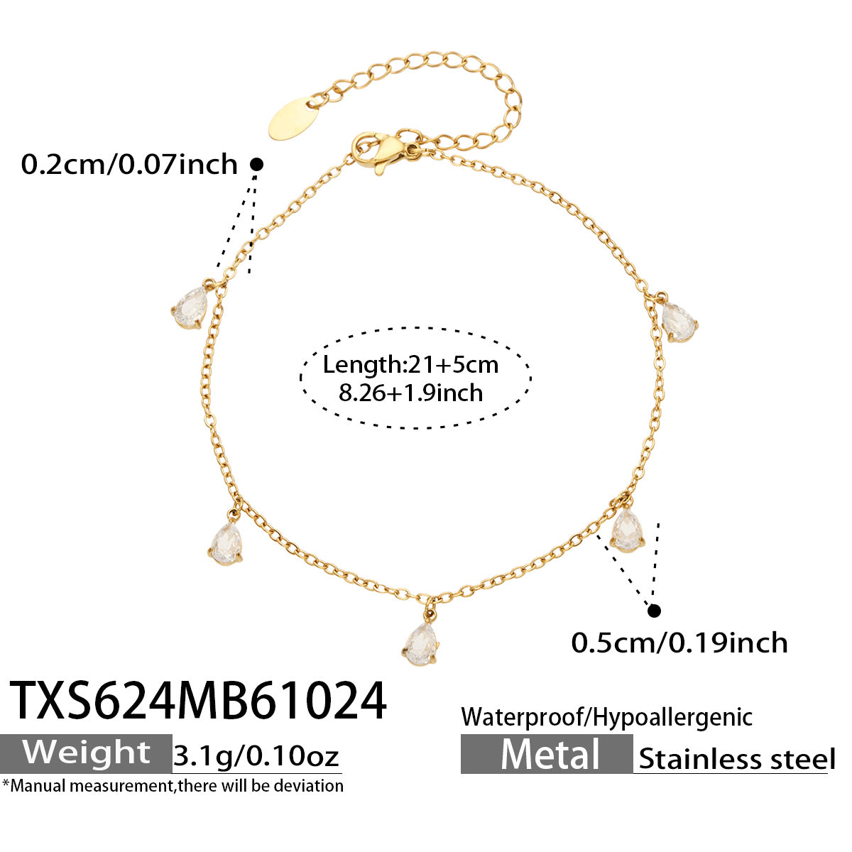 Teardrop Zircon Bracelets & Anklets | Stainless Steel