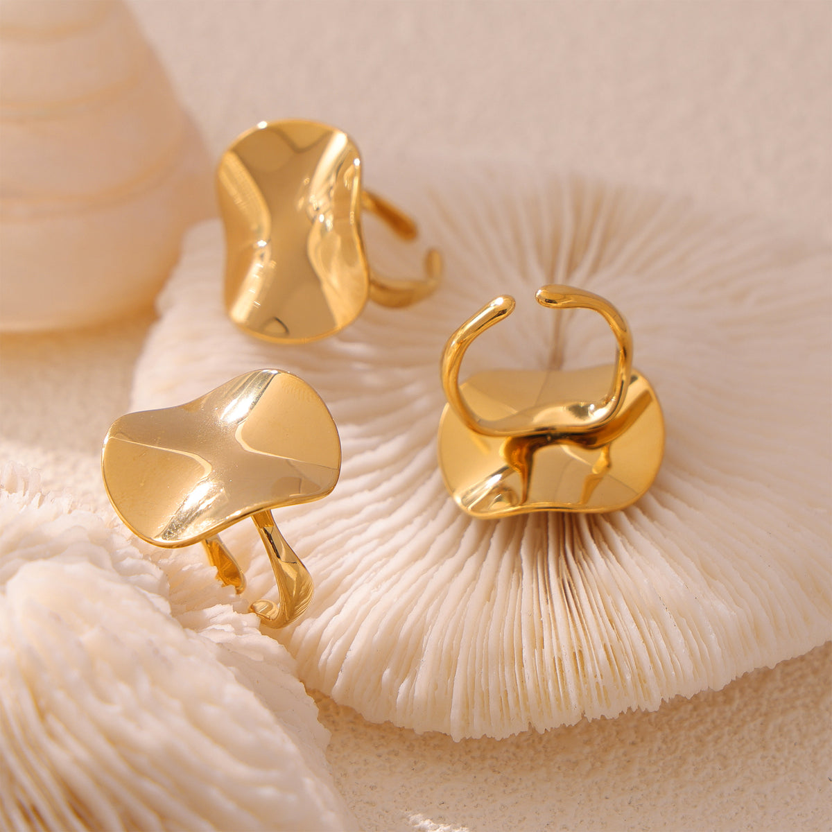 Miduoduo 316L Stainless Steel Sculptural Ring in 18K Gold Plated Finish - Lifestyle View 2