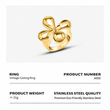 A068 stainless steel teardrop flower statement ring with size and product specification details